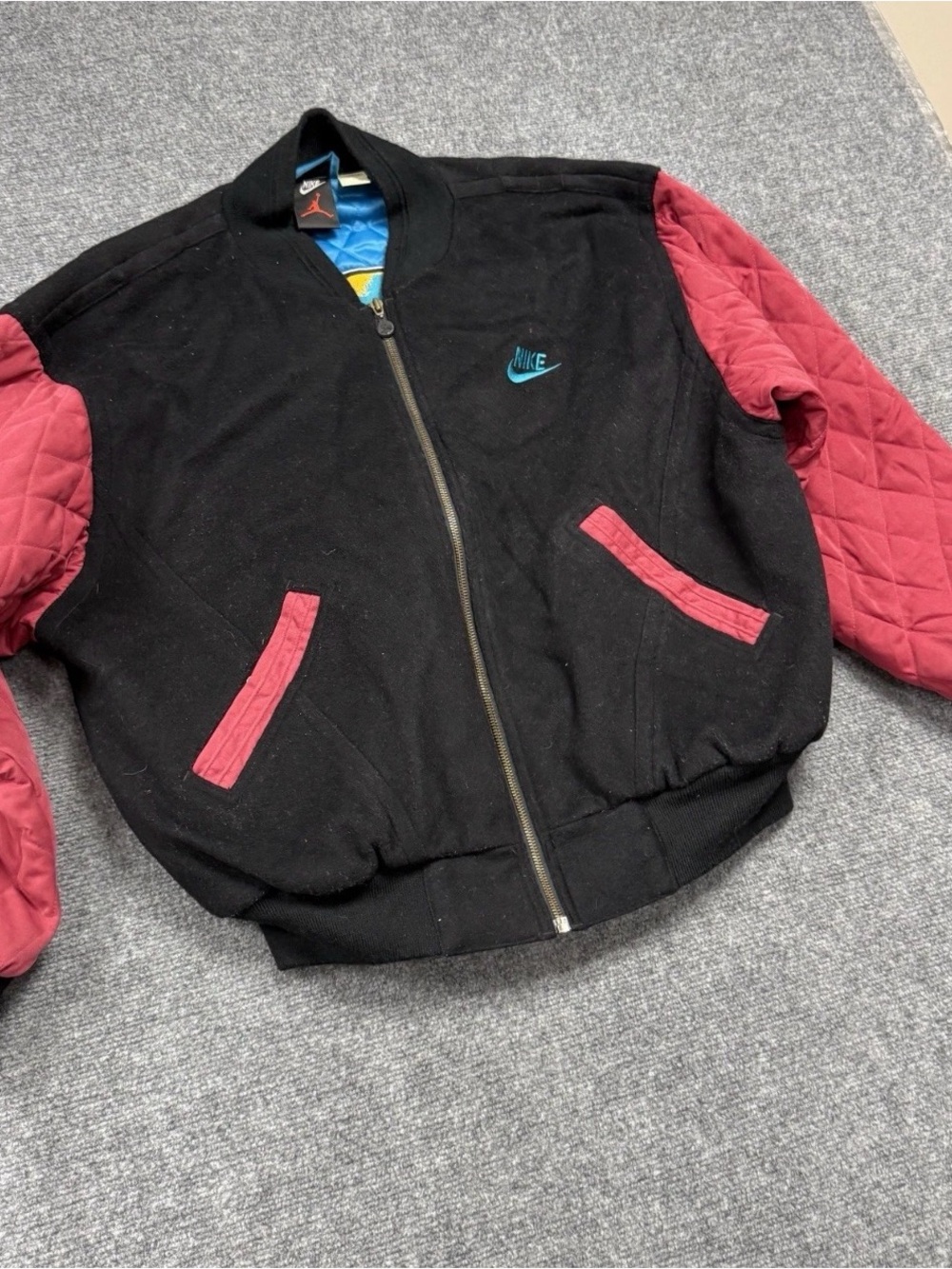 Vintage 1992 Nike Air Jordan Quilted Wool Bomber Jacket - Large